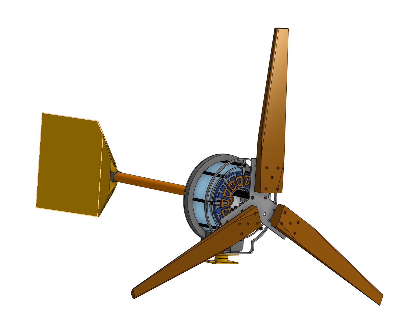 Konstruktionsentwurf eines dreiflügeligen Windrades für den geplanten Prototyp